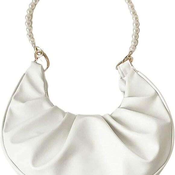 Chic Ruched Design Mini Clutch with Pearl Strap - Perfect for Any Occasion - Picture 1 of 6